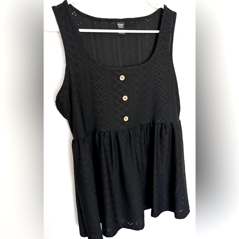 Black Button Front Peplum Tank Top Size Large
